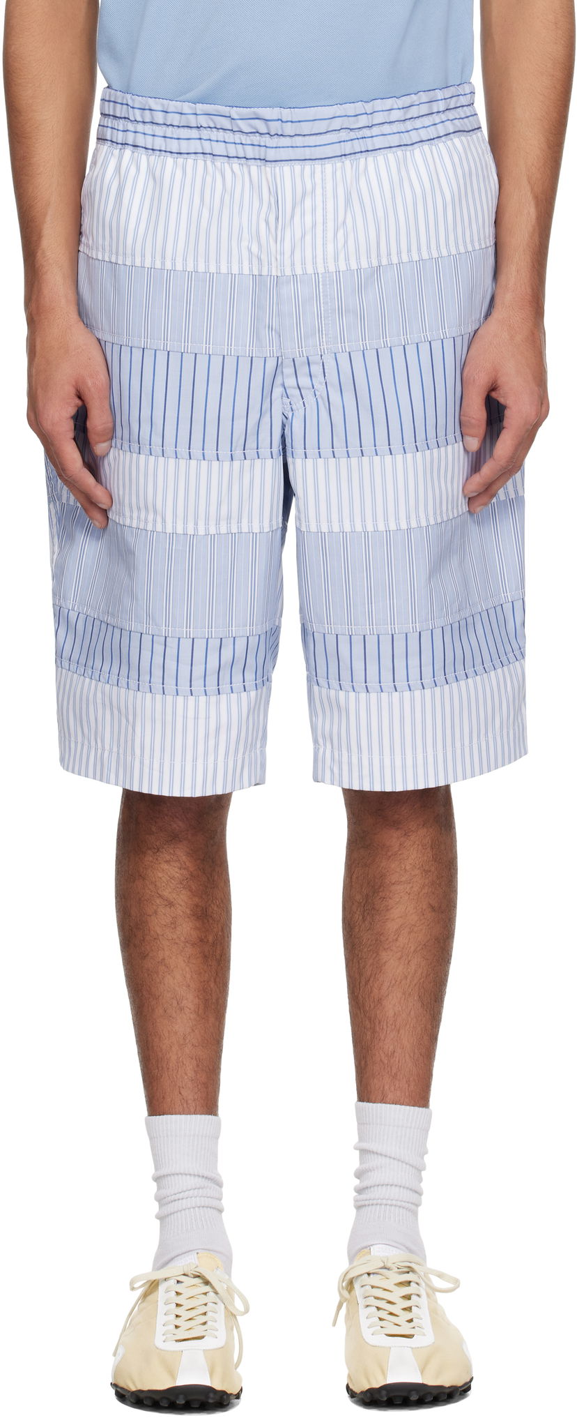 Kratke hlače Comme des Garçons Comme des Garçons Shirt Yarn Dyed Stripe Poplin Shorts Modra | FO-P004-051