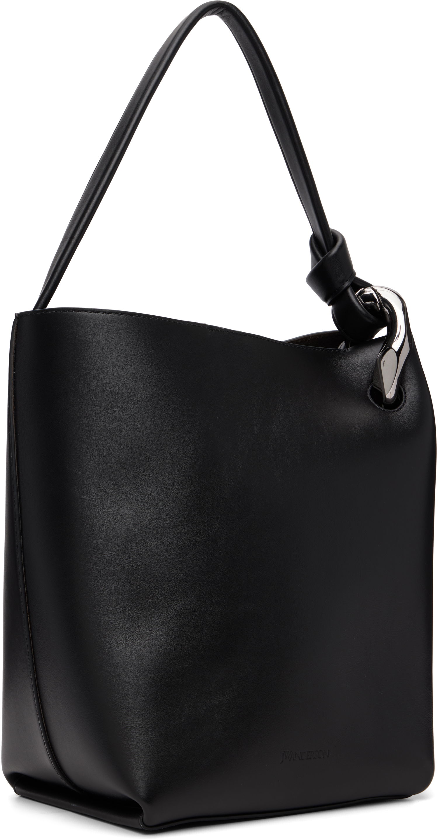 Torba za čez ramo JW Anderson Corner Bucket Leather Shoulder Bag with Knot Detail and Sculptural Hardware Črna | HB0738-LA0232, 1