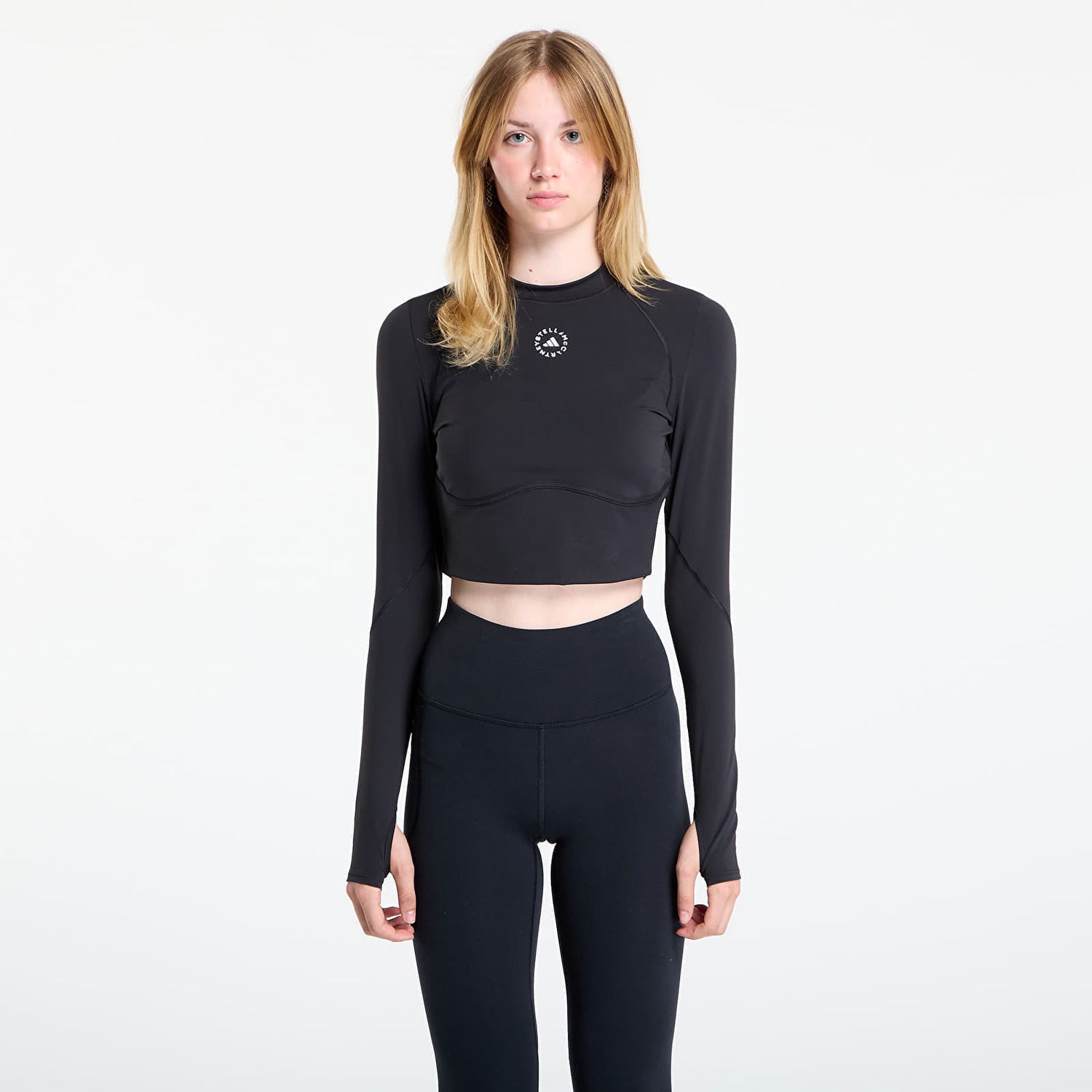 Krop-top adidas Performance Stella McCartney Training Longsleeve Crop Black Črna | JW4566, 0
