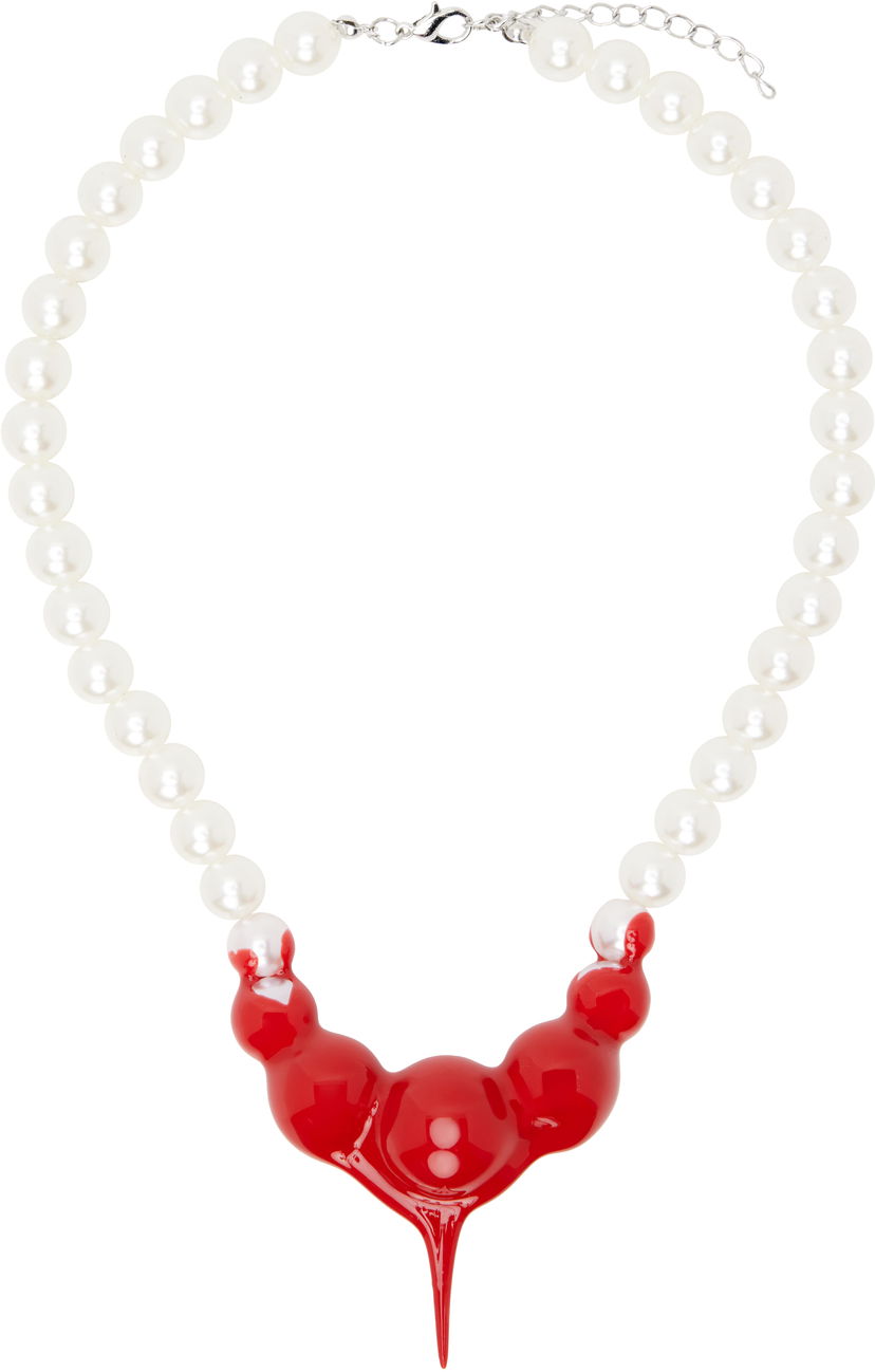 Ogrlica Ottolinger Ottolinger Pearl Necklace with Red Pendant Bela | 125-902925-01