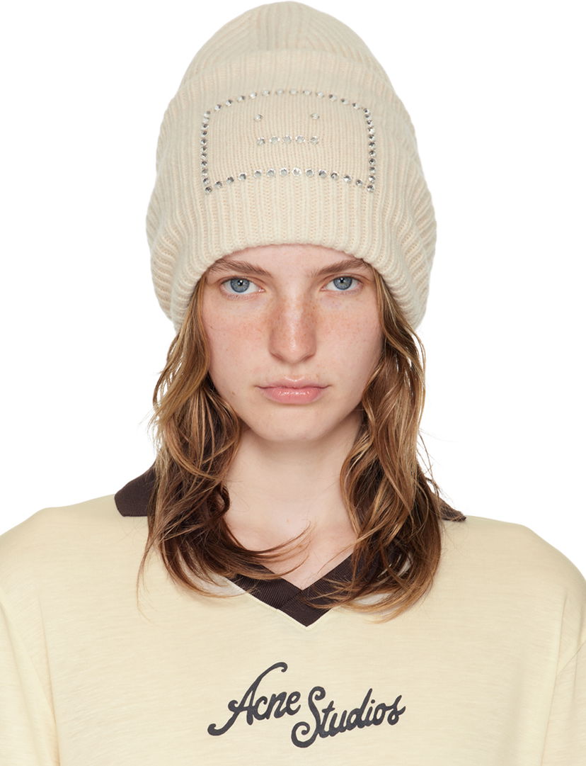 Beanie Acne Studios Beige Embellished Square Beanie Bež | C40367-