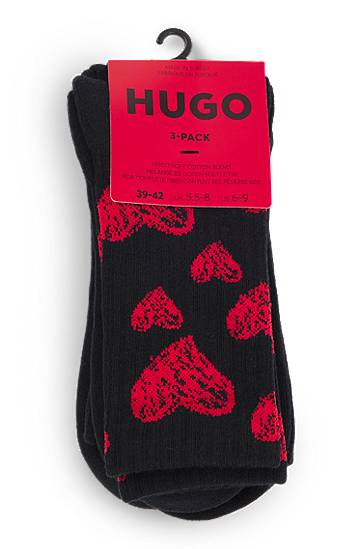 Nogavice BOSS Three-Pack of Quarter-Length Socks with Heart Motifs Črna | 50531501, 1
