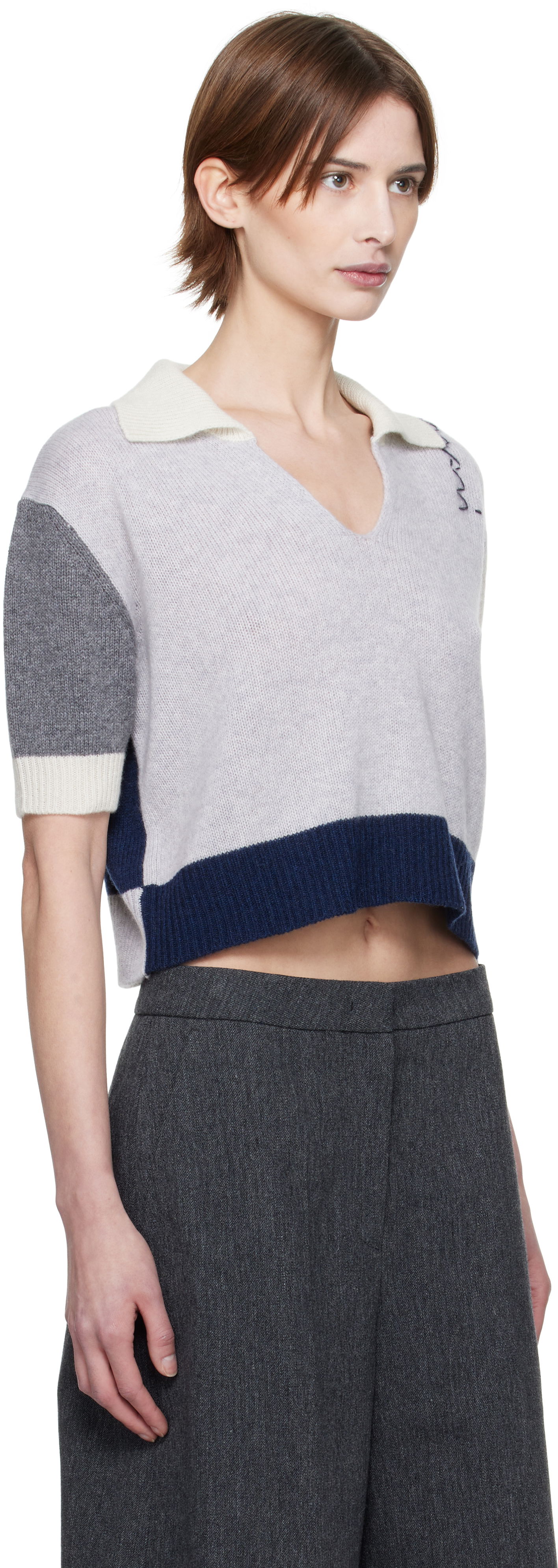 Pleteni pulover Marni Marni Cashmere Color-Block Polo Siva | CVMD0150EQ UFX385, 1