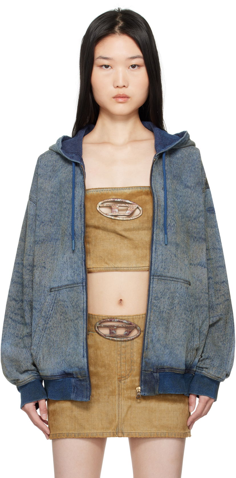 Pulover Diesel D-Hari-Fsf Denim Hoodie Jacket Modra | A16492 068QE