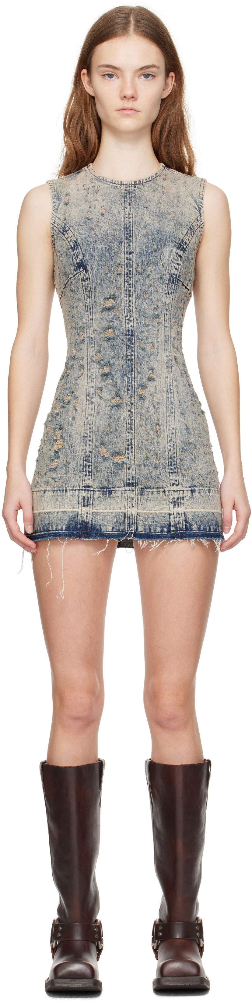 Obleke GUESS Guess Distressed Denim Minidress Modra | W4BK77D5AC4