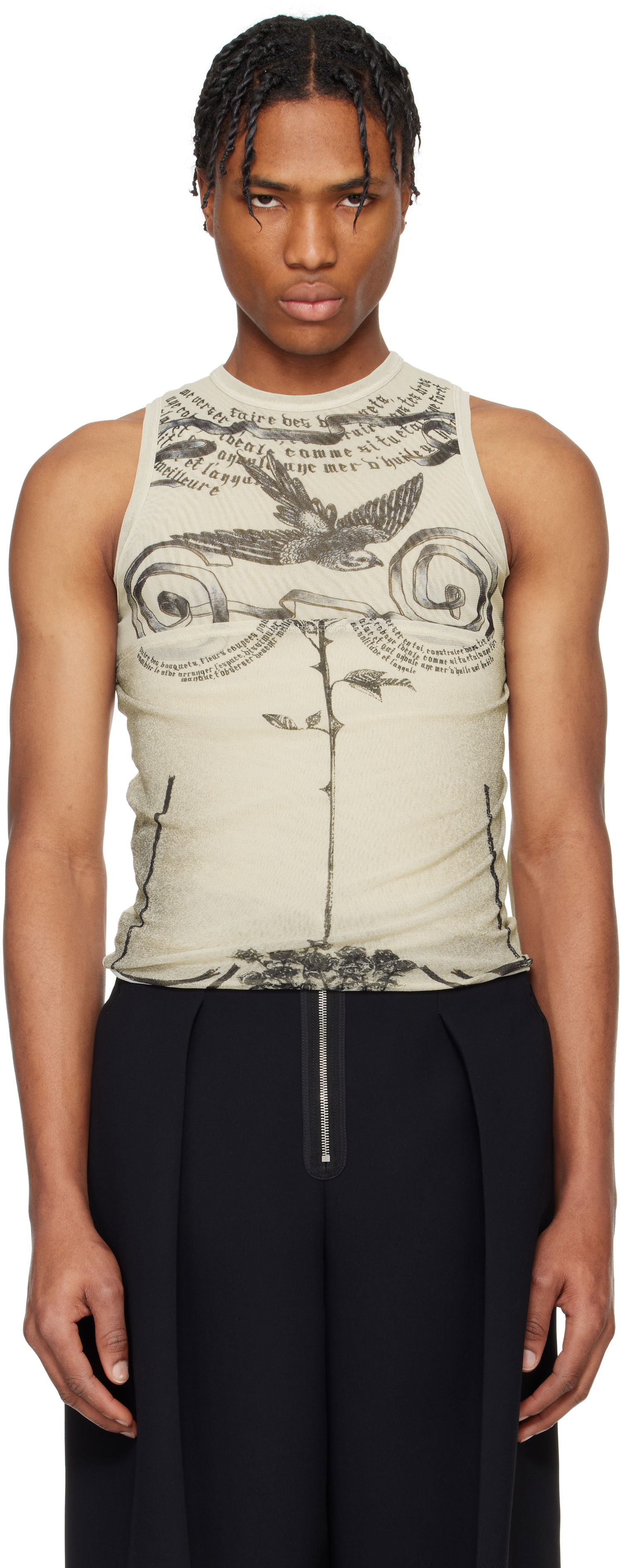 Majica brez rokavov Jean Paul Gaultier Jean Paul Gaultier 'The Tattoo Rose and Bird' Graphic Print Tank Top Bež | 25/34-F-DB054-T583-030030, 0