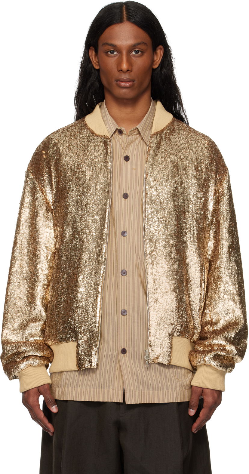 Bomber jakna Dries Van Noten Dries Van Noten Sequinned Bomber Jacket Kovinski | 251-080546-1481