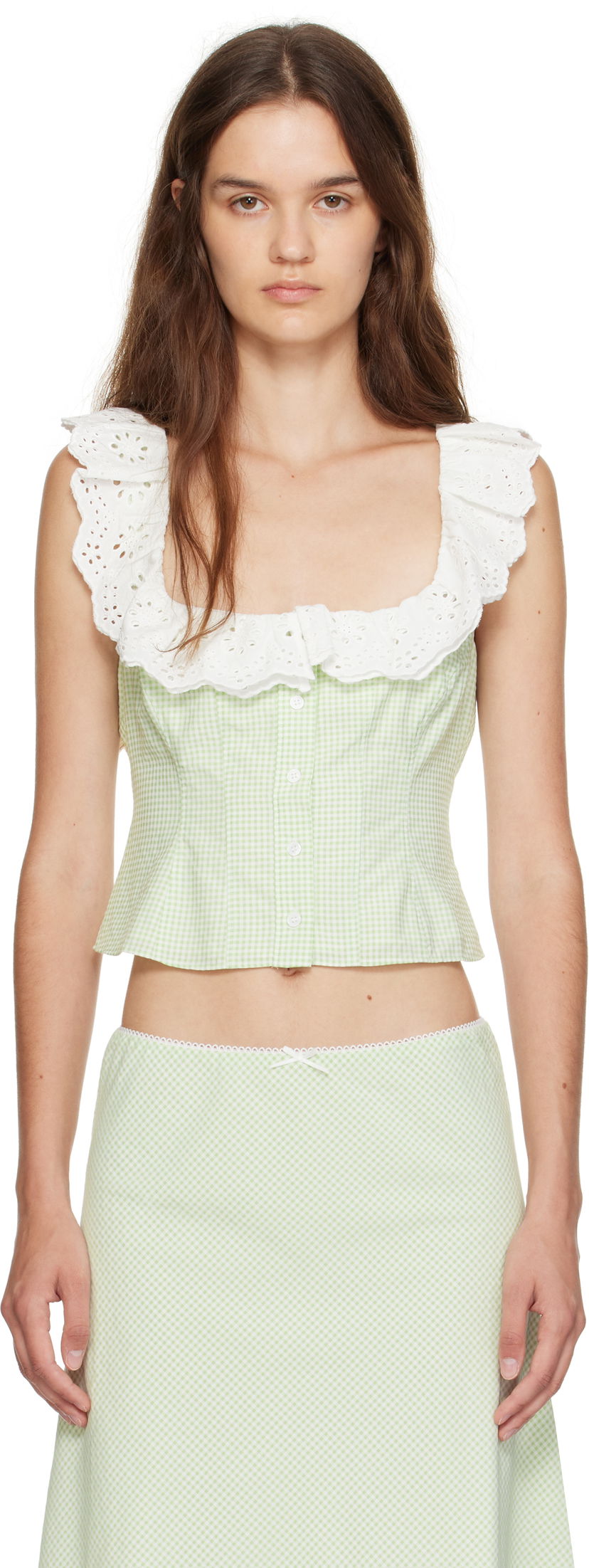 Krop-top GUIZIO Guizio Paloma Gingham Lace Top Zelena | P25155W152