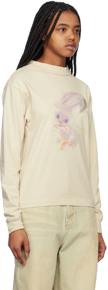 Pleteni pulover We11done We11done Crewneck Long Sleeve T-Shirt with Bunny Print Bež | WD-TT1-23-792-U-IV, 1