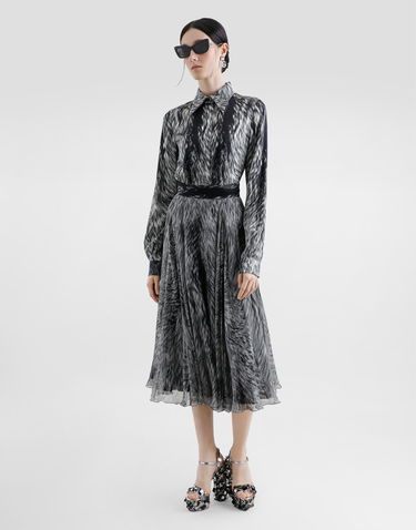 Krila Dolce & Gabbana Chiffon Calf-Length Circle Skirt with Fur Print Črna | F4C2VTIS1X3HI3VQ, 1