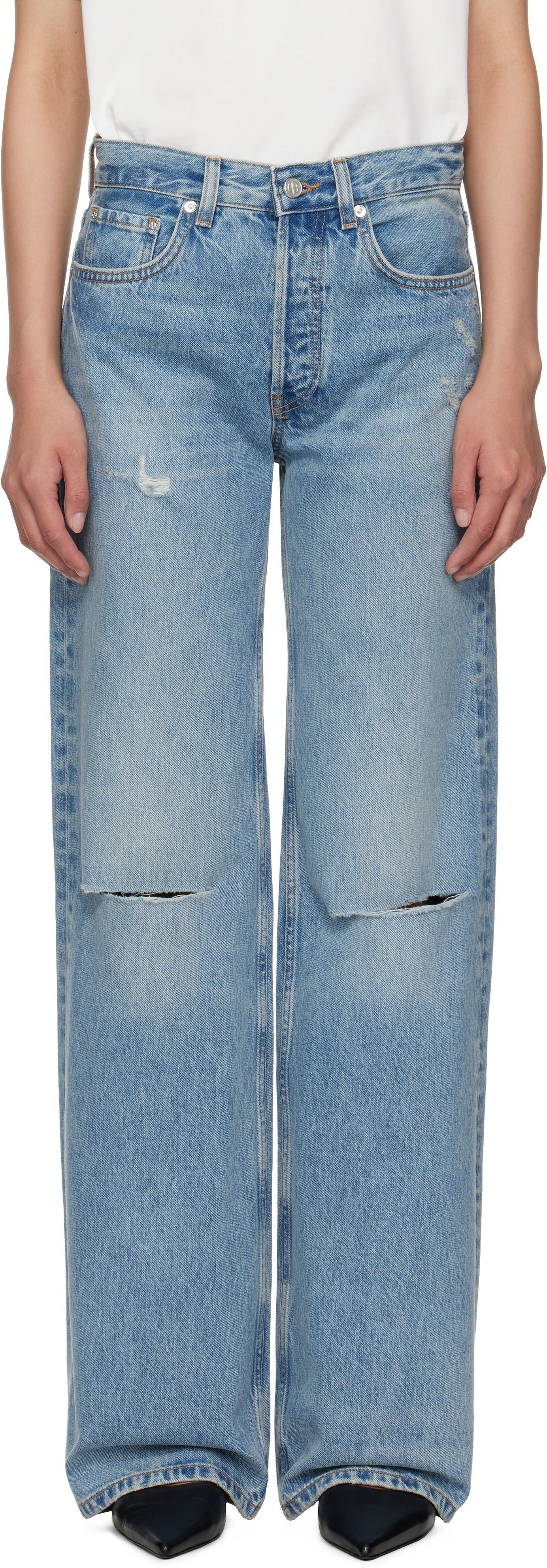 Kavbojke Anine Bing Anine Bing Hugh Distressed Wide Leg Jeans Modra | A-06-10852-WHD51, 0