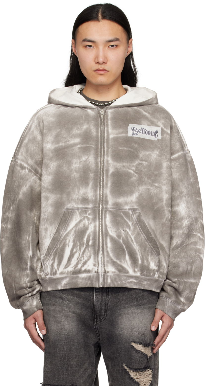 Pulover We11done We11done Muddy Zip-Up Hoodie Siva | WD-TJ0-25-819-U-BK
