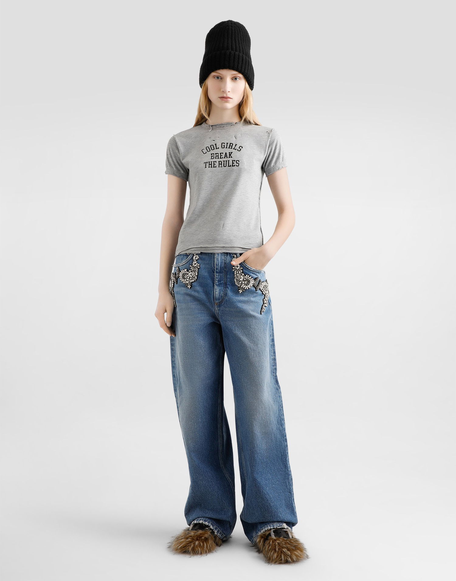 Majica Dolce & Gabbana Dolce & Gabbana Jersey T-Shirt with "Cool Girls Break the Rules" Print Siva | F8V89TGDDGHS9000, 1