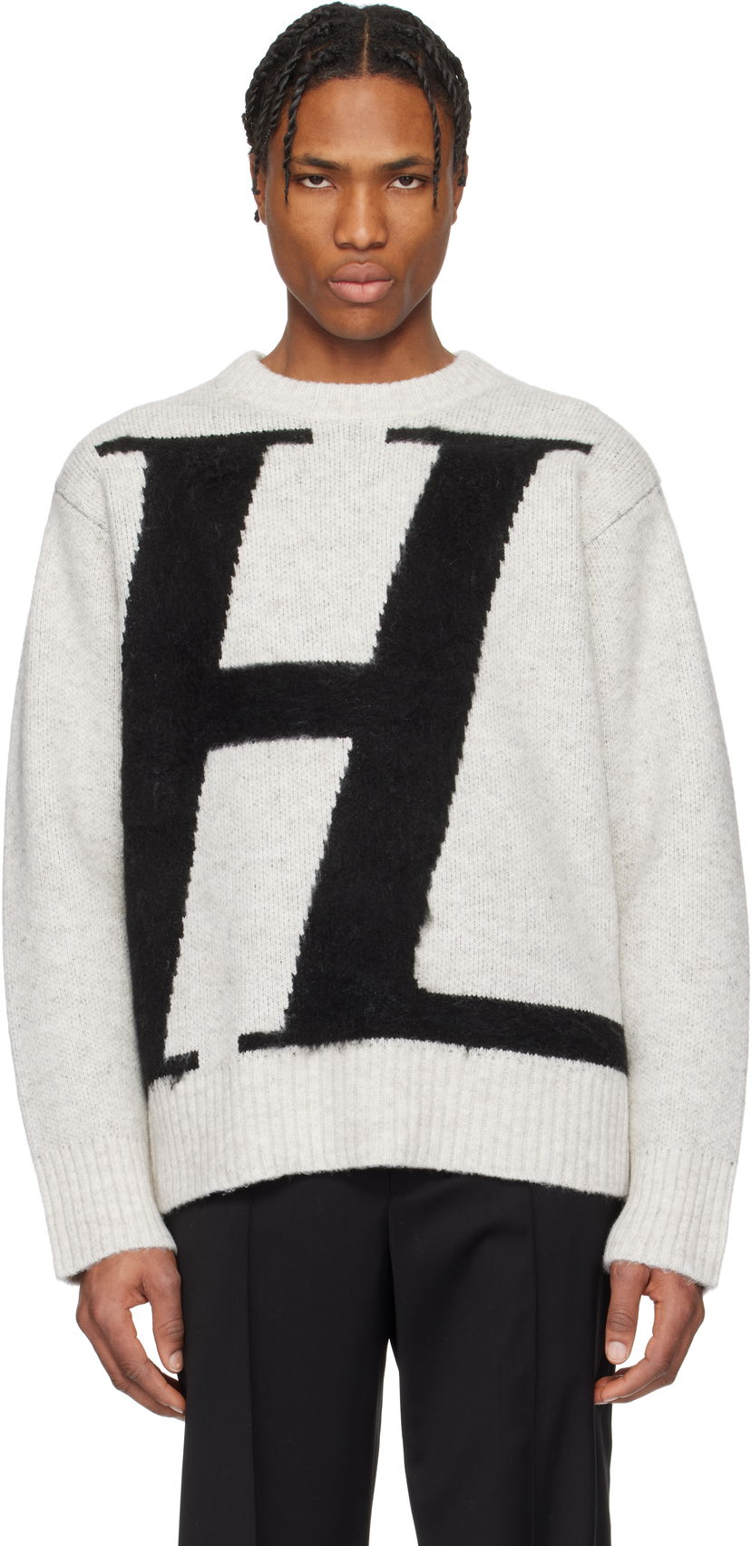 Pleteni pulover Helmut Lang Helmut Lang Brushed Logo Sweater Siva | O09HM703