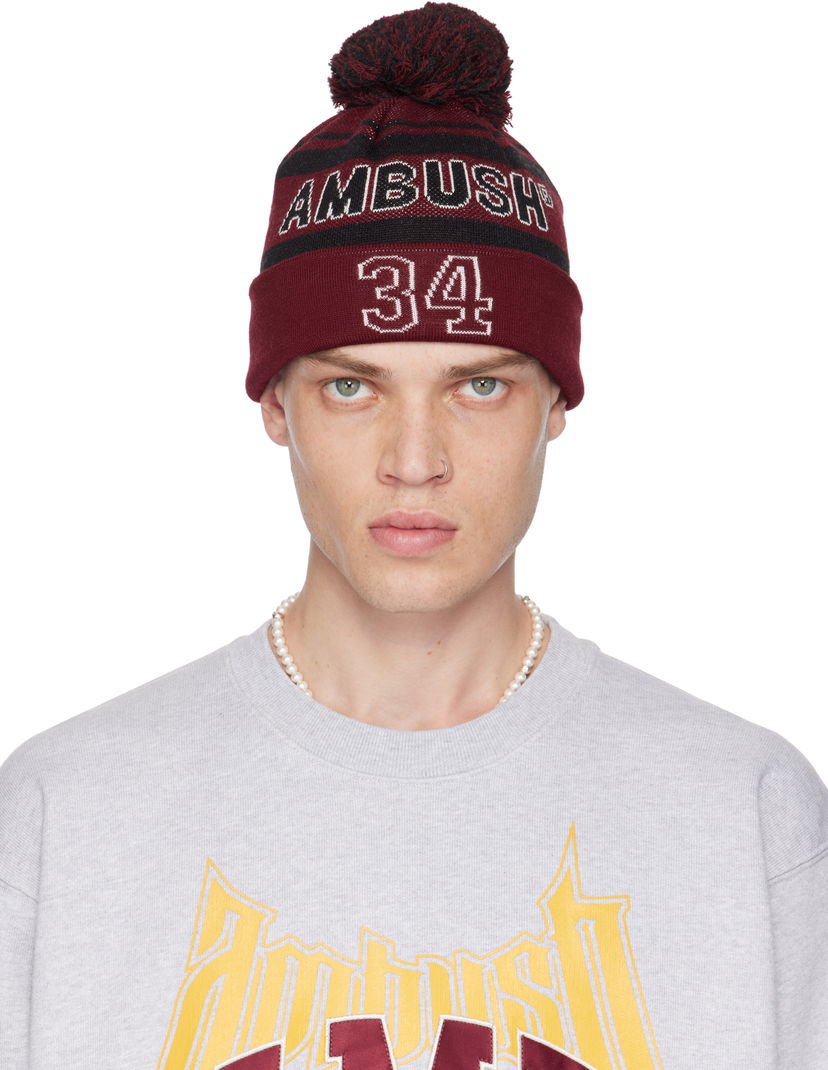 Beanie Ambush Stadium Logo-Embroidered Beanie Rdeča | BMLC003F24KNI0012810