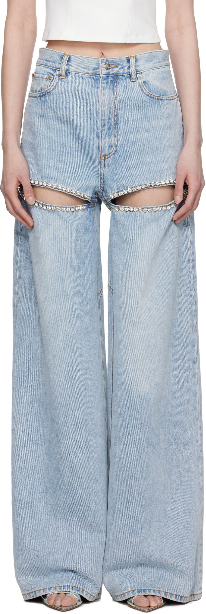 Kavbojke Area AREA Wide Leg Crystal Slit Jeans Modra | 0000P02213