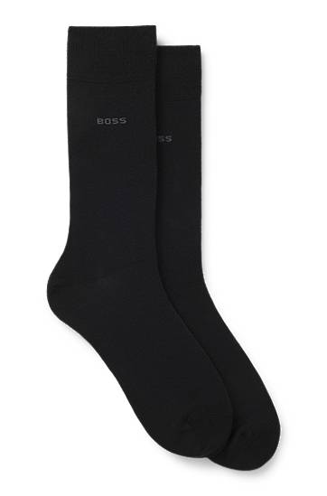 Nogavice BOSS Two-Pack of Regular-Length Cotton-Blend Socks Črna | 50516616