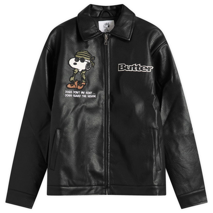 Jakna Butter Goods Peanuts Guard Dog PU Leather Jacket Črna | BGBP241001-BLK