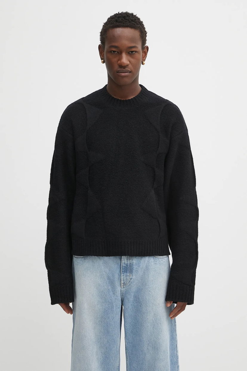 Pleteni pulover HELIOT EMIL Textured Knit Crewneck Sweater Črna | PREAW25.M.07.063.BLK01.