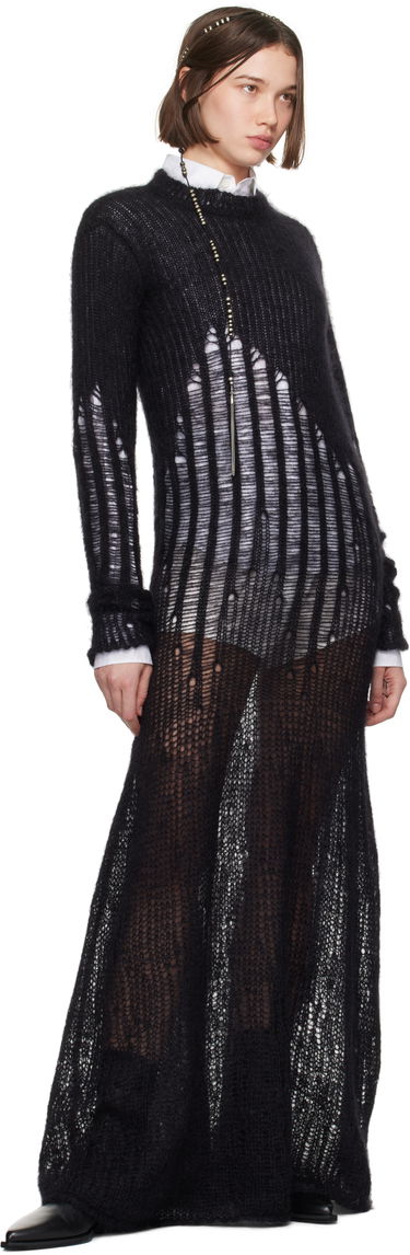 Obleke Ann Demeulemeester Ann Demeulemeester Paiva X-Long Distressed Maxi Dress Črna | 2402-W-KN08-KN044-099, 3