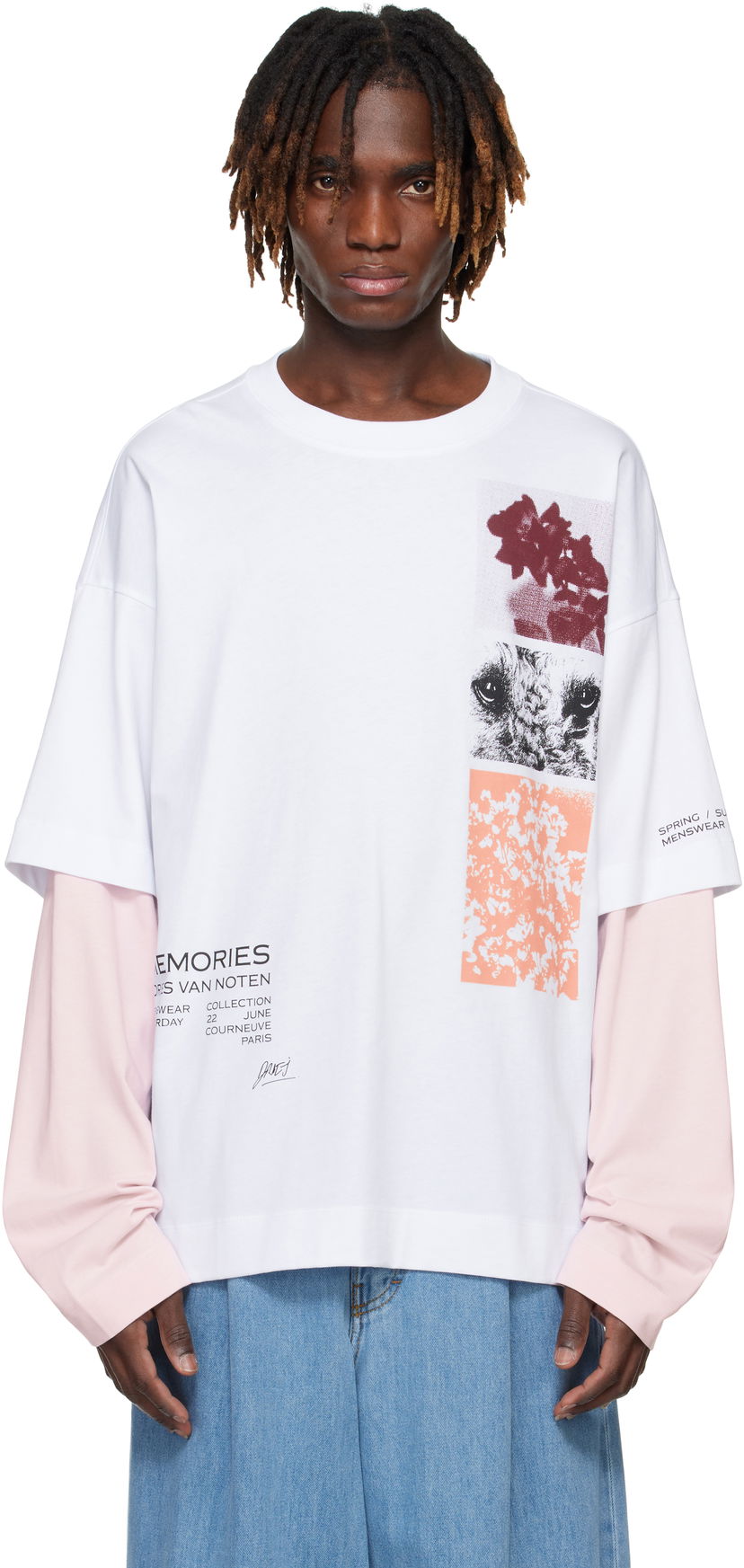 Majica Dries Van Noten Dries Van Noten Long Sleeve Show T-Shirt Bela | 251-021119-1603
