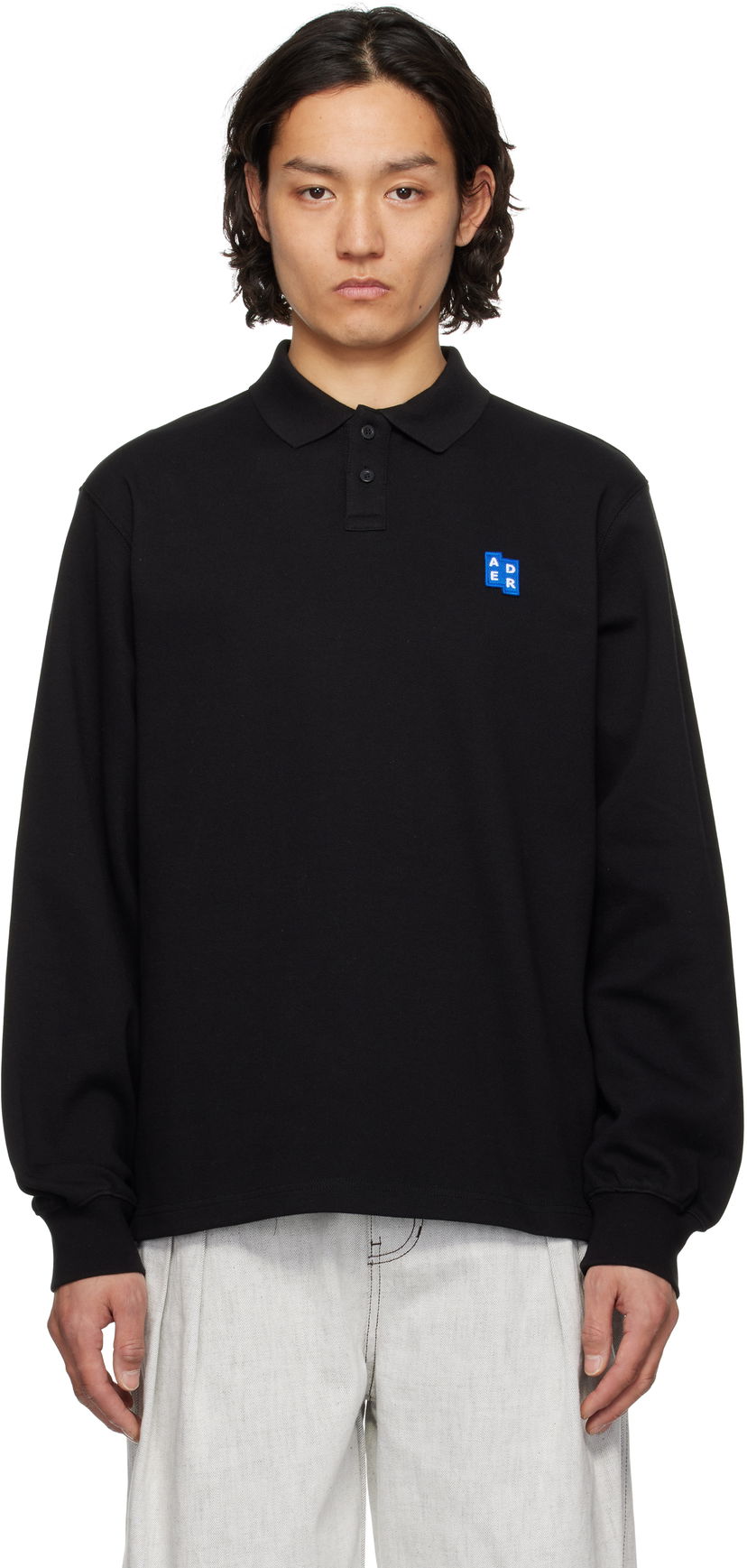 Polo majica ADER ERROR ADER error Sig; TRS Tag Long Sleeve Polo Črna | BO42FYPL0101BK