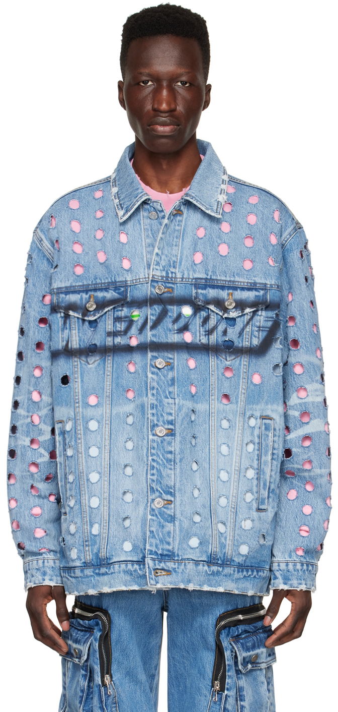 Jakna We11done We11done Logo Distressed Denim Jacket Modra | WD-DJ1-22-355-U-BL, 0