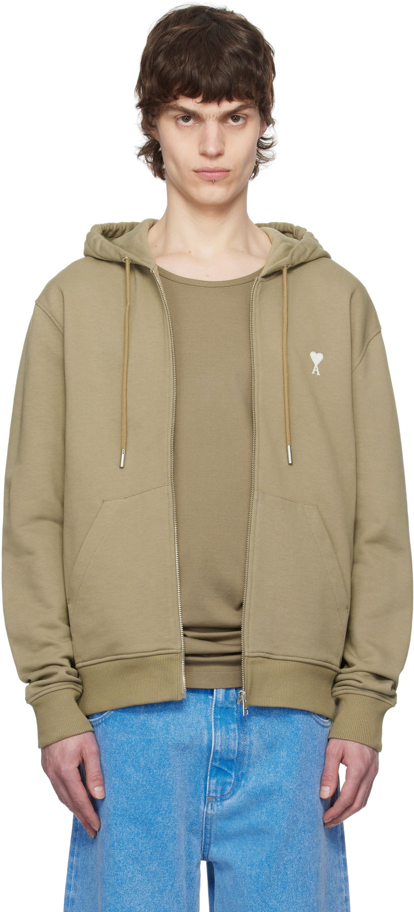 Pulover AMI AMI Paris Ami de Coeur Zip-Up Hoodie Zelena | HSW460.730