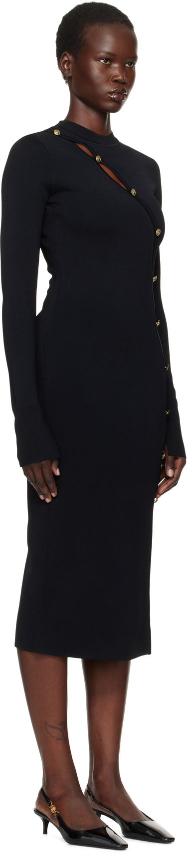 Obleke Versace Cutout Jersey Midi Dress Črna | E77HAOMB3_ECM61H, 1