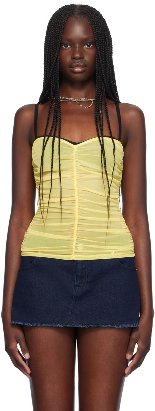 Majica brez rokavov Miaou Miaou Renzo Ruched Mesh Tube Top Rumena | 7064PM1CRL