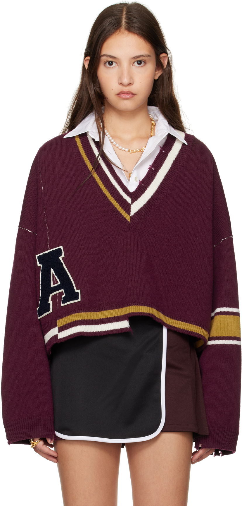 Pleteni pulover Ambush Damaged Rib V-Neck Sweater Lila | BWHD002F24KNI0012846