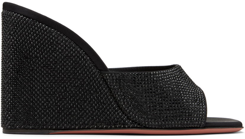 Modni dodatki Amina Muaddi Amina Muaddi Lupita Crystal Wedge Heeled Sandals Črna | LUPITA CRYSTAL WEDGE WEDGE SATIN