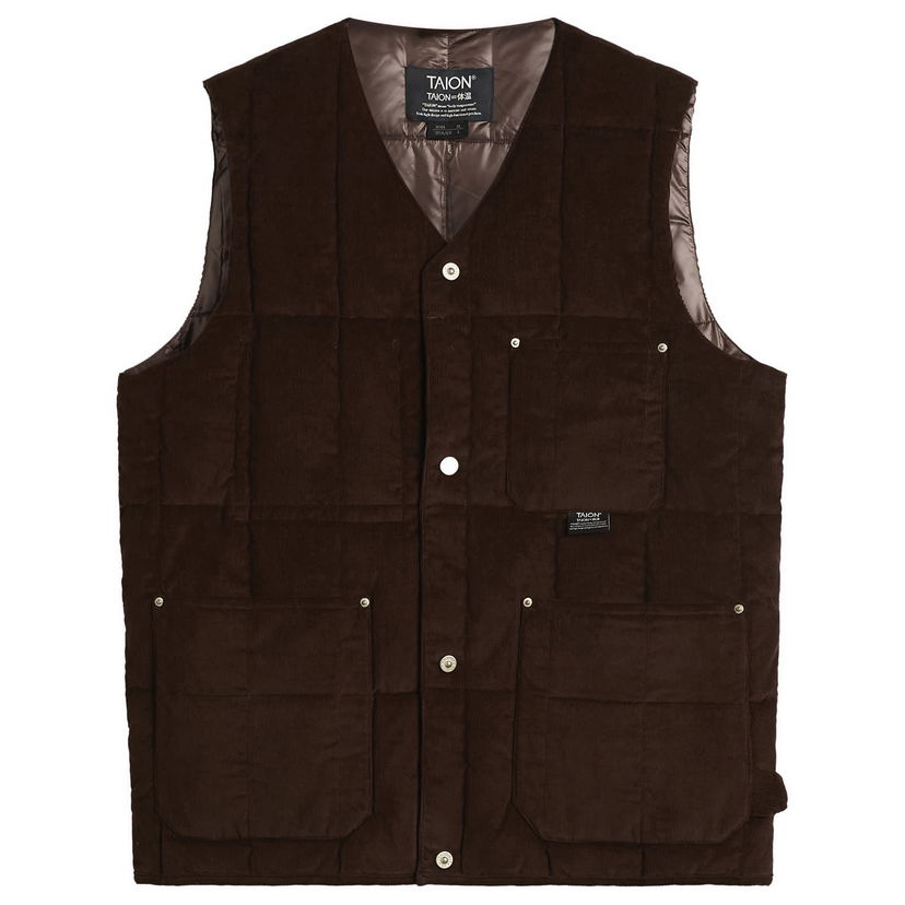Telovnik TAION Quilted Corduroy V-Neck Button-Down Work Vest Rjava | TAION-001BWK-DKBR