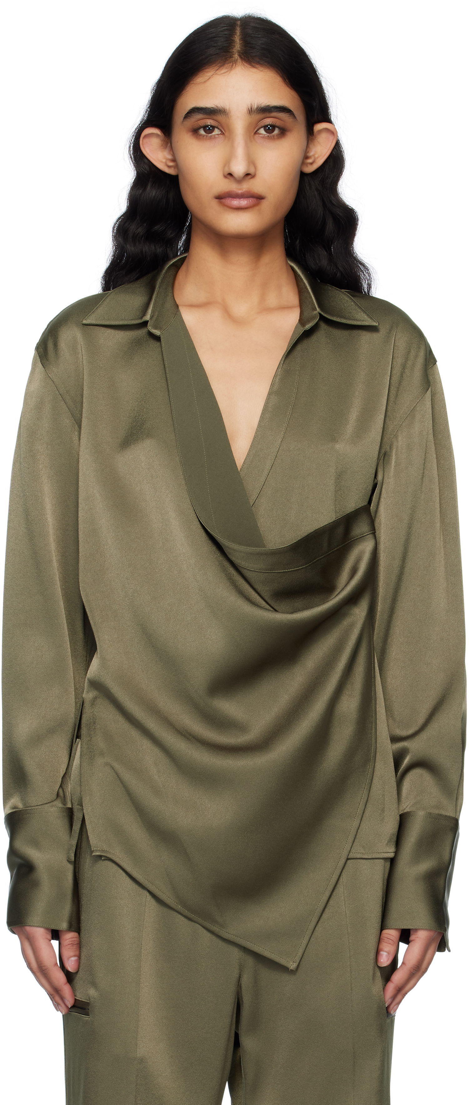 Srajce Helmut Lang Helmut Lang Relaxed Wrap Satin Blouse Zelena | O09HW501, 0