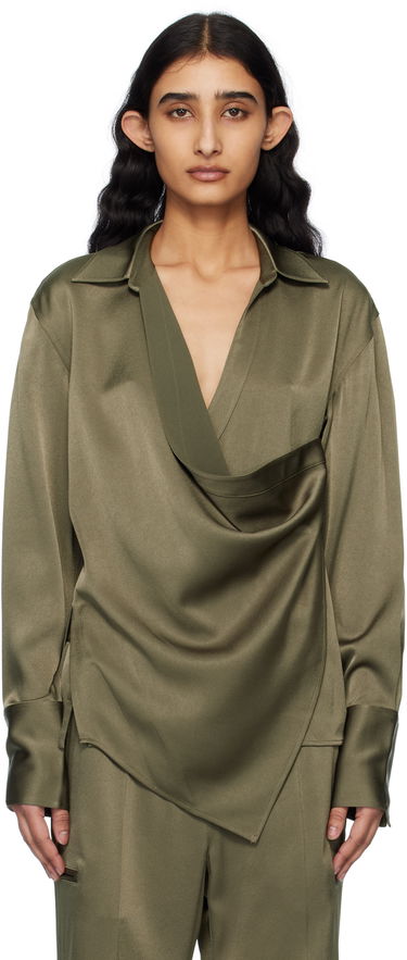 Srajce Helmut Lang Helmut Lang Relaxed Wrap Satin Blouse Zelena | O09HW501, 0
