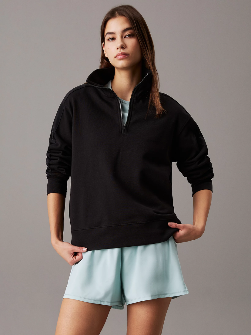 Pulover CALVIN KLEIN Calvin Klein 1/4 Zip Sweatshirt Črna | LVGWS5W312-UB1
