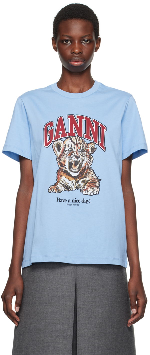 Majica GANNI Tiger Print T-Shirt Modra | T4007