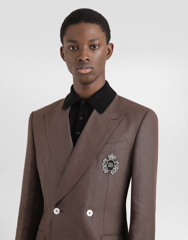Jakna Dolce & Gabbana Dolce & Gabbana Double-breasted Linen Jacket with Patch Rjava | G2TJ2ZFU4LFM0696, 3