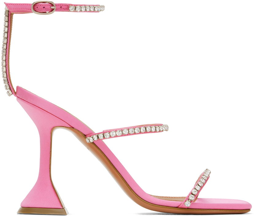 Nega čevljev Amina Muaddi Amina Muaddi Gilda Crystal-Embellished Heeled Sandals Roza | GILDA SANDAL CL SATIN