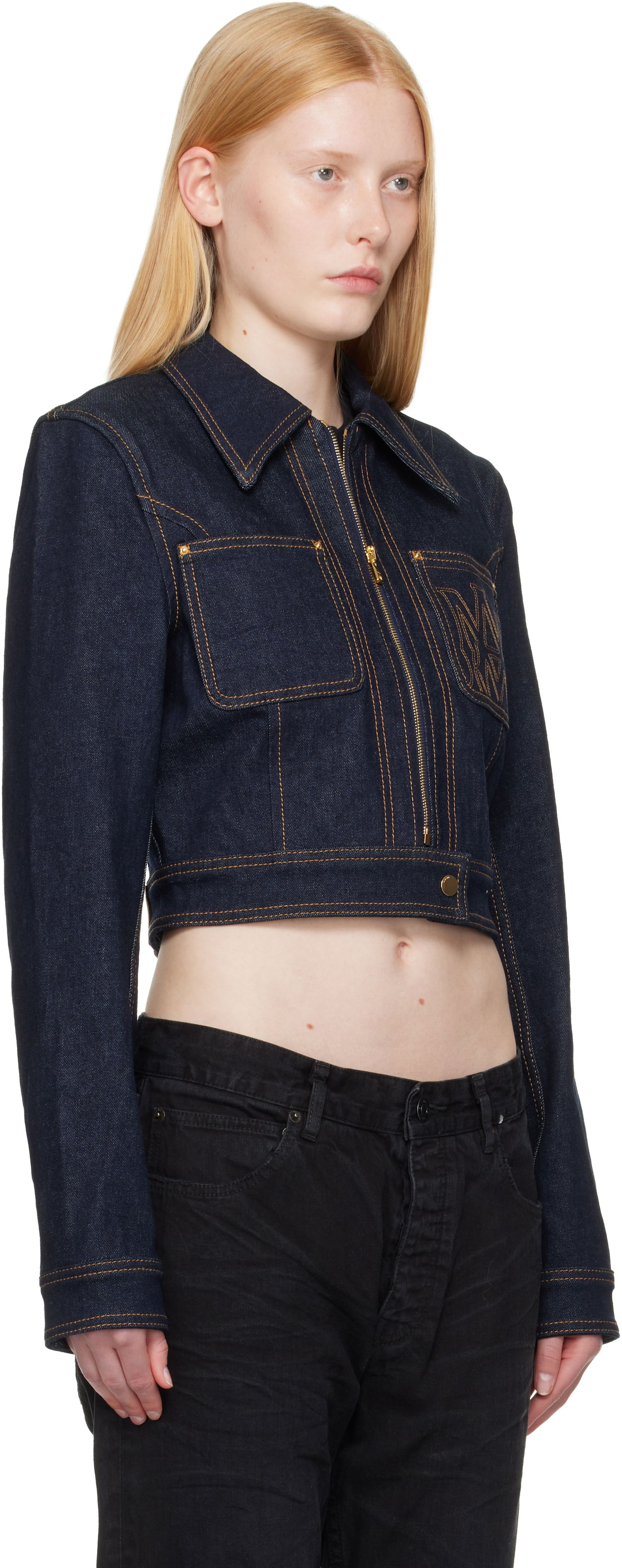 Jakna AMIRI AMIRI Zip Up Cropped Denim Jacket Modra | AWDNWJ1007, 1