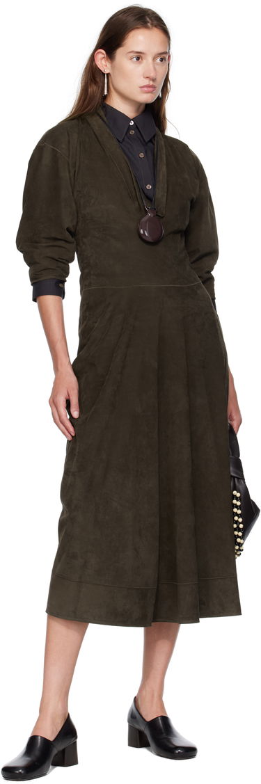Obleke LEMAIRE Lemaire V-Neck Nubuck Midi Dress Zelena | DR1122 LL0148, 3
