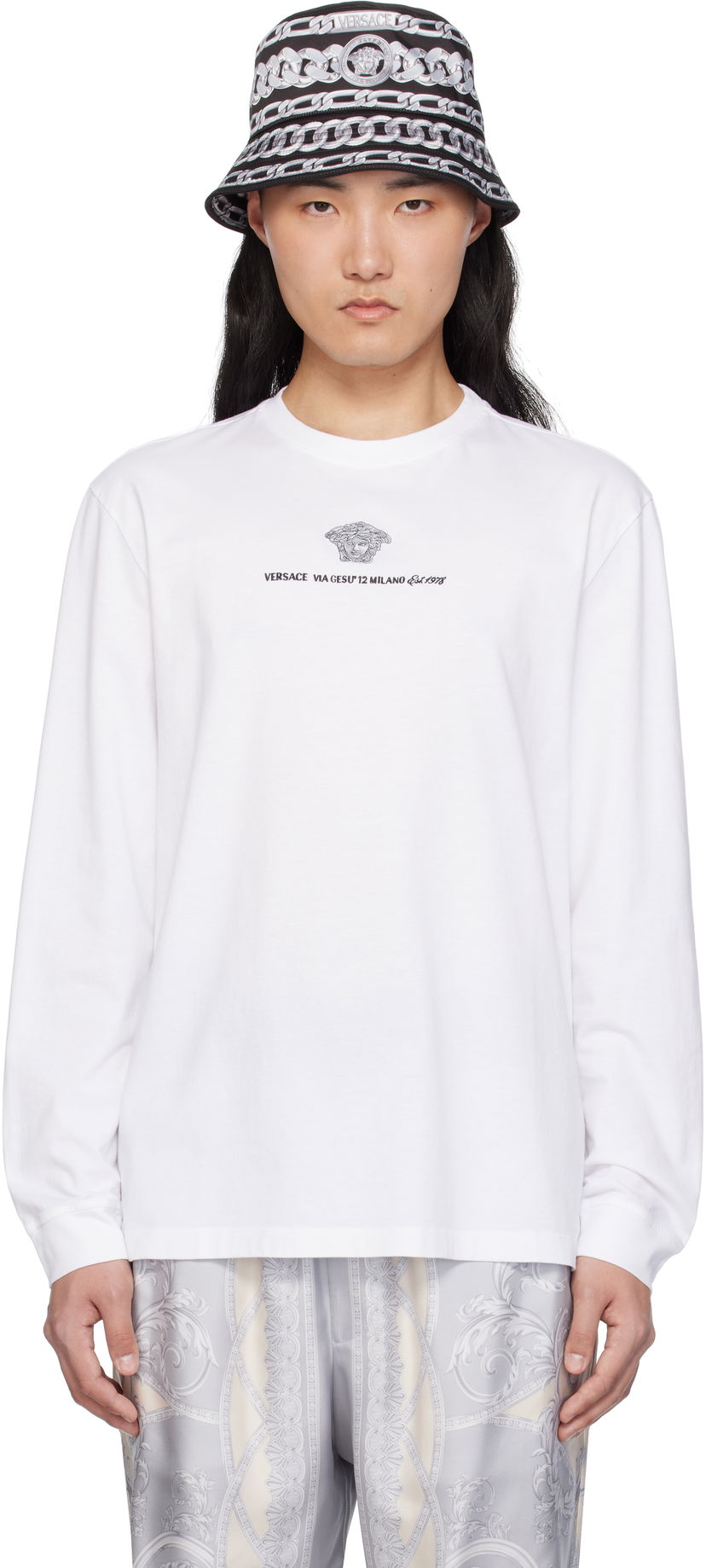 Majica Versace Versace Medusa Embroidered Long Sleeve T-Shirt Bela | 1013947_1A11054