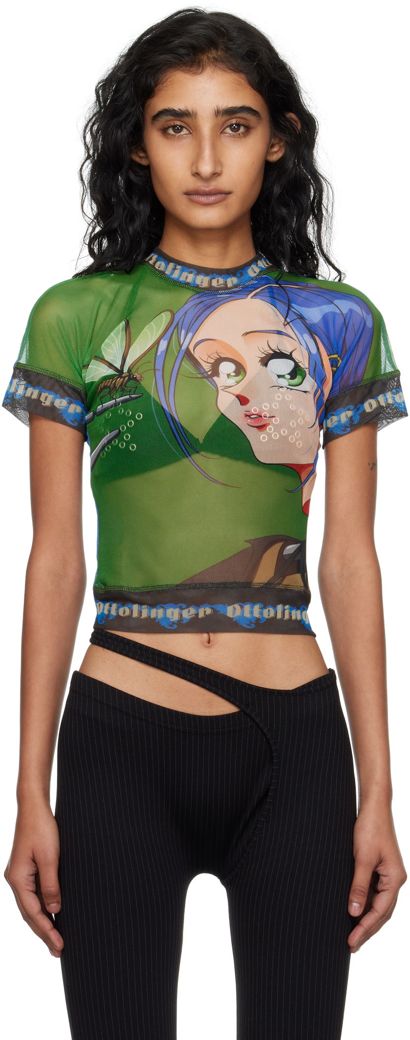 Majica Ottolinger Ottolinger Anime Girl Graphic Mesh T-Shirt Zelena | 101-100401-05