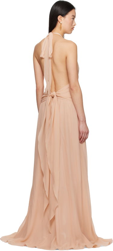 Obleke Blumarine Blumarine Georgette Maxi Dress with Ruffle Detail Bež | P522A568A, 2