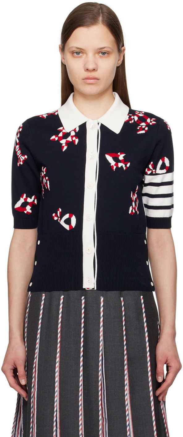 Pleteni pulover Thom Browne Thom Browne Gem Icons Knitted Cardigan Mornarica | FKC567A-Y3007
