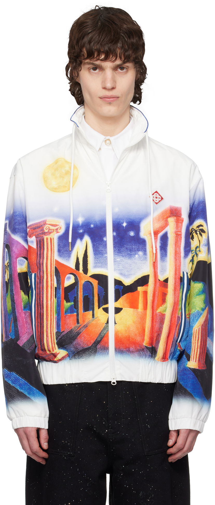Vetrovka Casablanca Casablanca Midnight Acropolis Windbreaker Jacket Bela | MPS25-JK-033-01