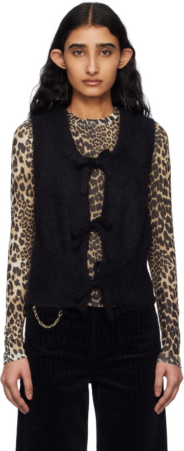 Pleteni pulover GANNI Ganni Tie-Front Knit Vest Črna | K2514, 0