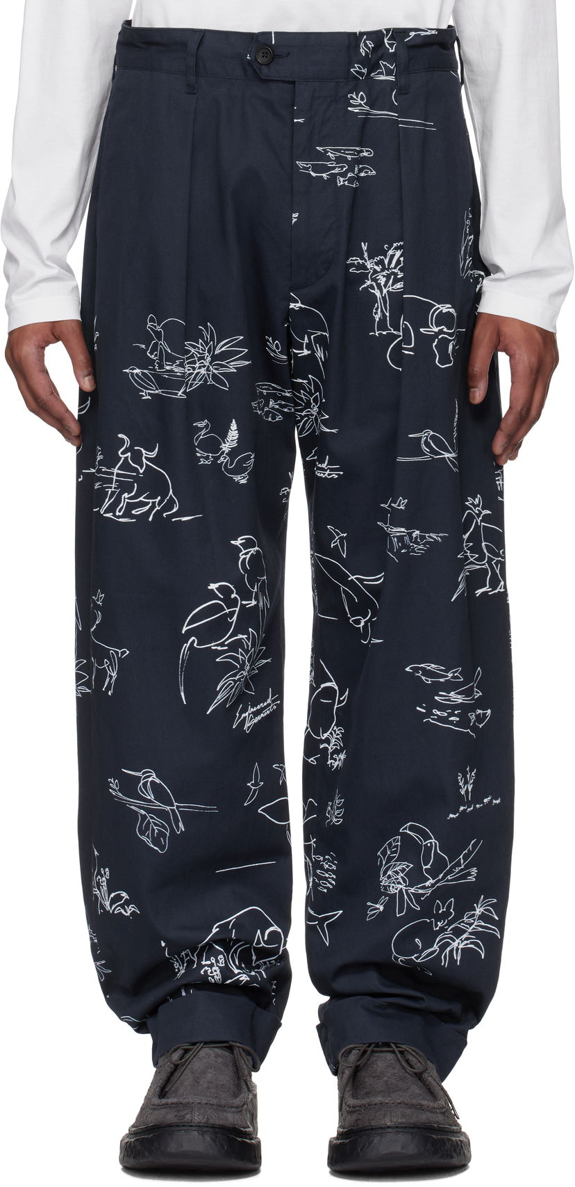 Hlače Engineered Garments Engineered Garments Carlyle Print Trousers Mornarica | 25S1F012