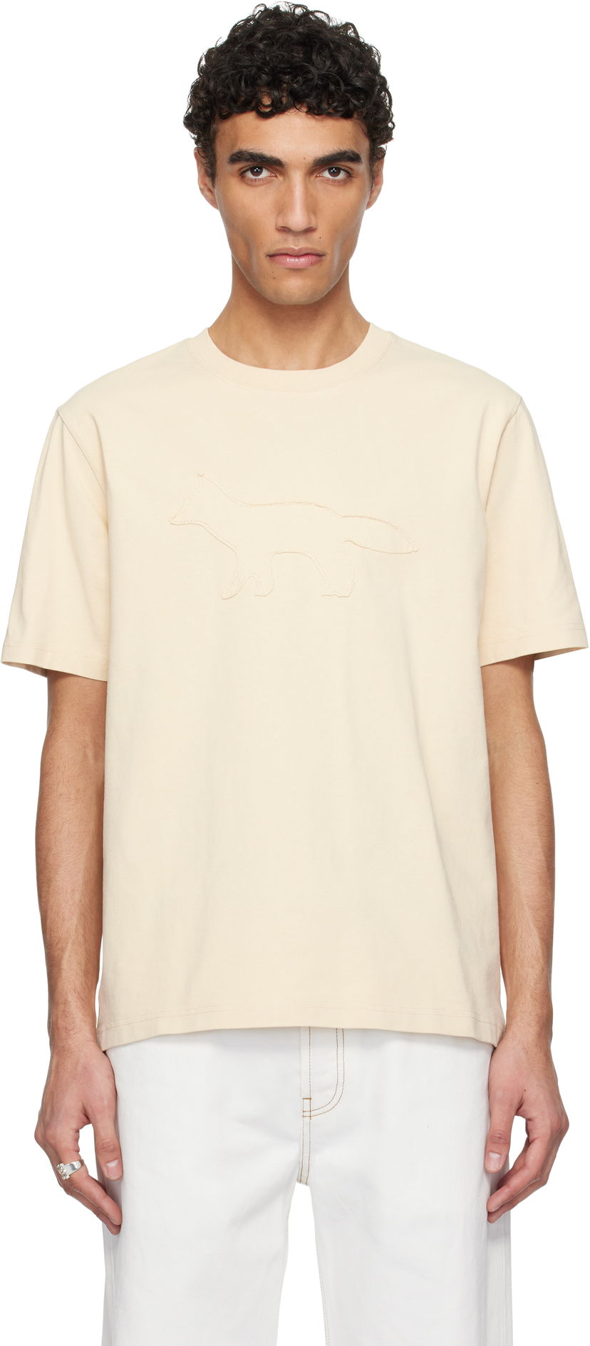 Majica MAISON KITSUNÉ Maison Kitsuné Profile Fox Comfort T-Shirt Bež | OM00121KJ0118