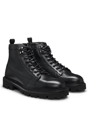 Superge in čevlji BOSS Grained-leather half boots with hiking-style laces Črna | 50552581